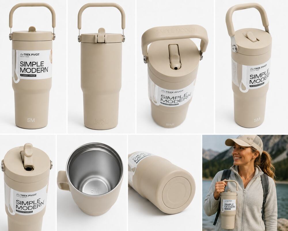 Simple Modern Trek Pivot 30 oz Insulated Tumbler with Handle – Beige/Tan